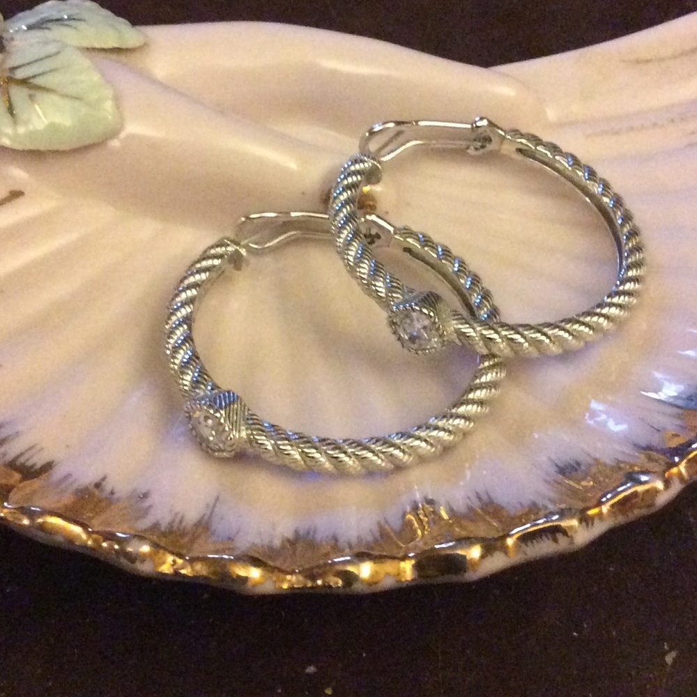 Judith Ripka Sterling Silver and CZ Hoop Earrings